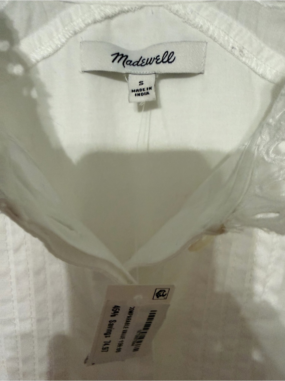Madewell Women’s White Eyelet Pintuck Cotton Blouse size small NWT - Picture 4 of 5
